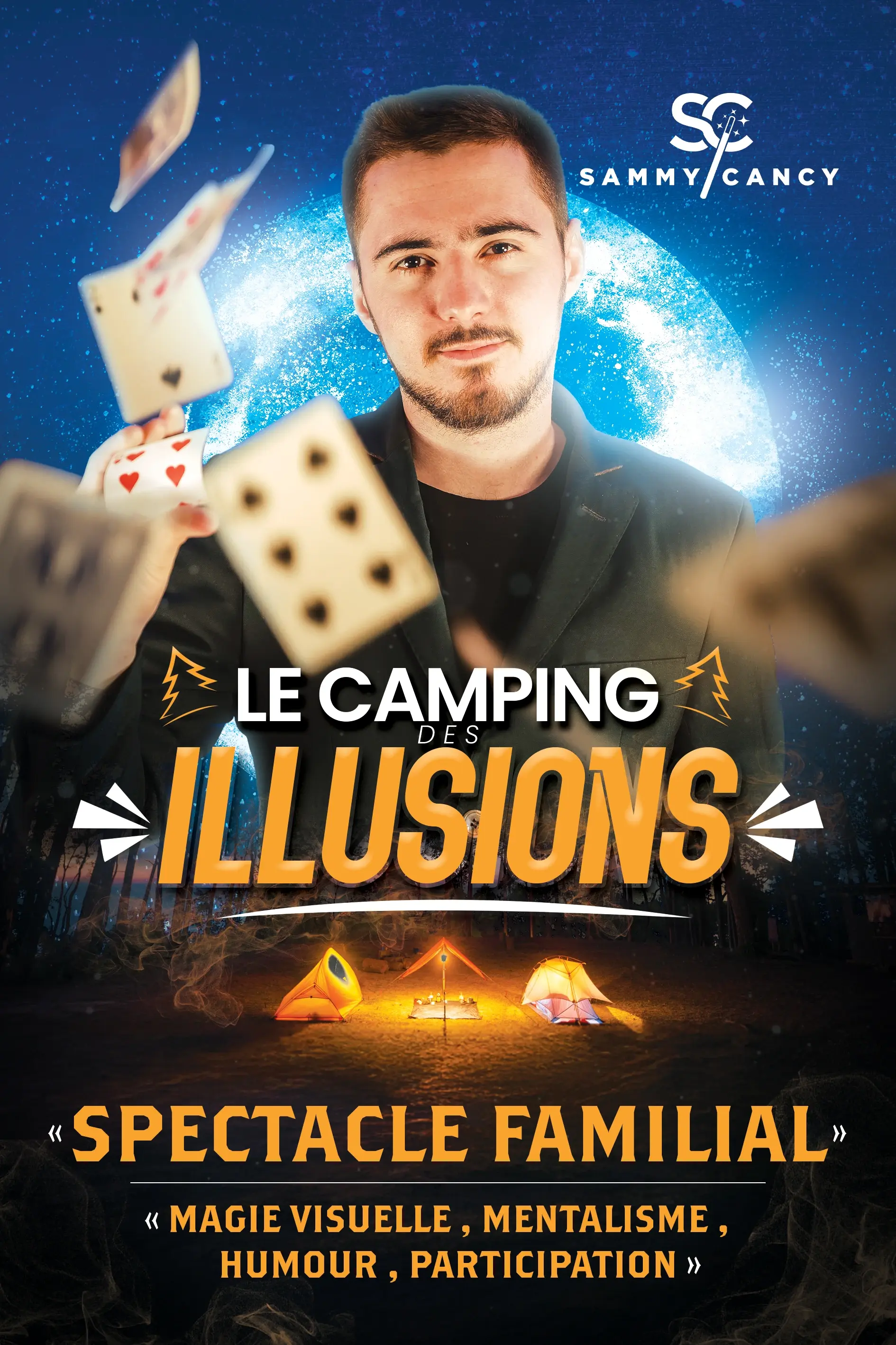 Affiche du spectacle familial Le Camping des Illusions de Sammy Cancy